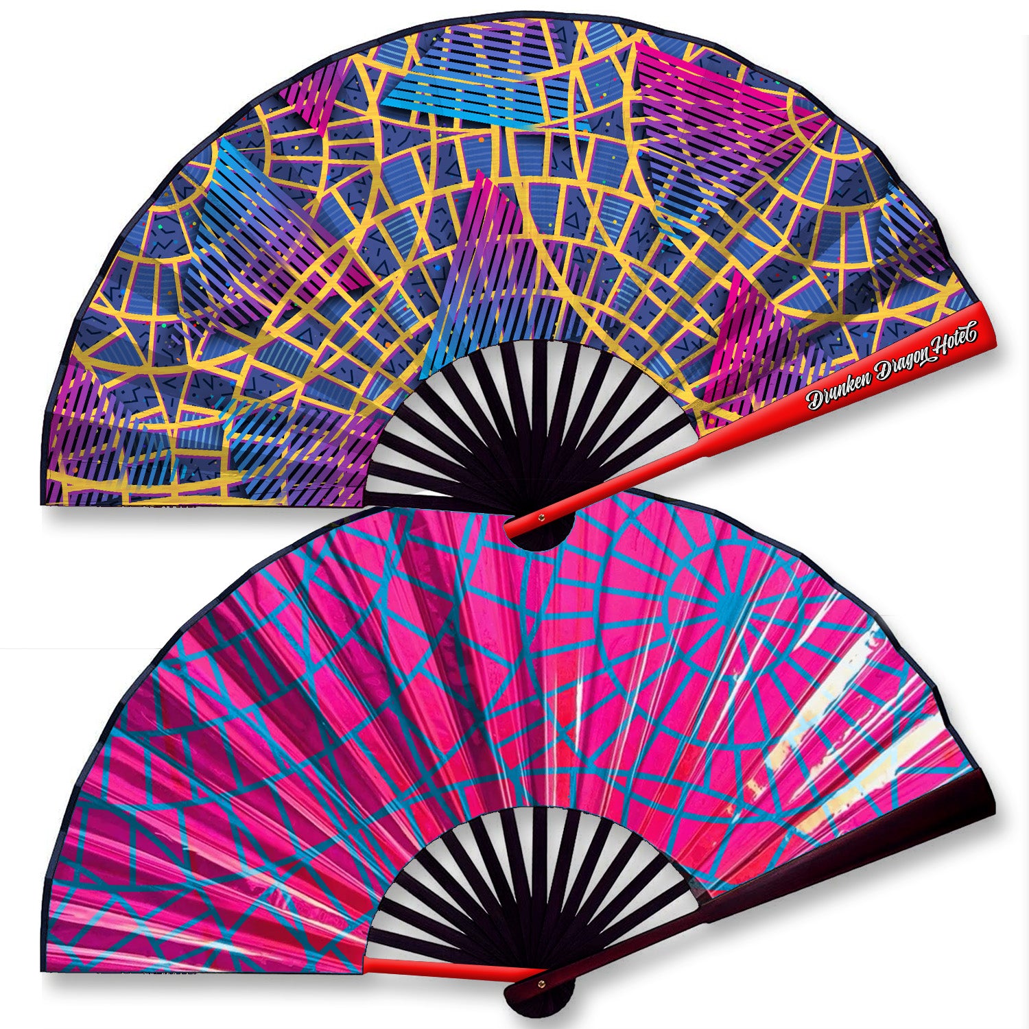 80s Carpet Pink Holographic Foil Rave Hand Fan