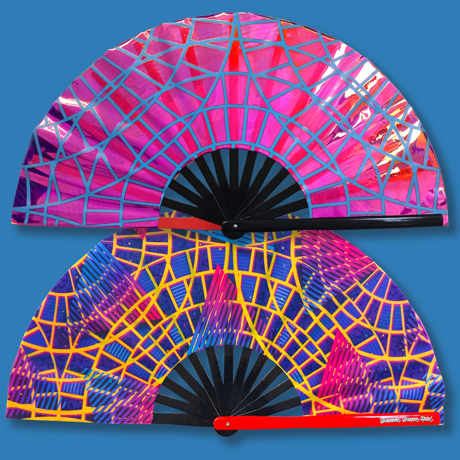 80s Carpet Pink Holographic Foil Rave Hand Fan