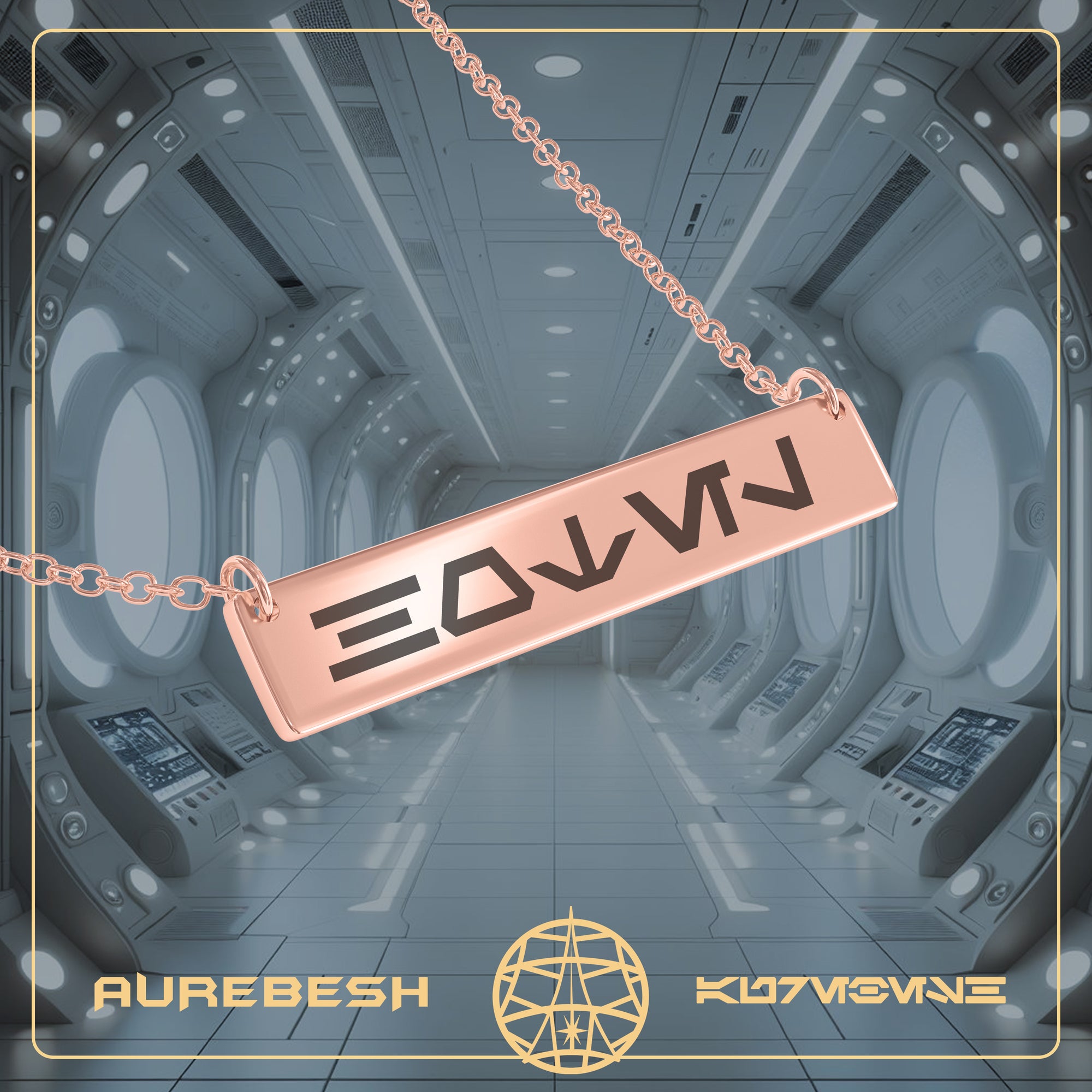 Star Wars Aurebesh Necklace, Sterling Silver