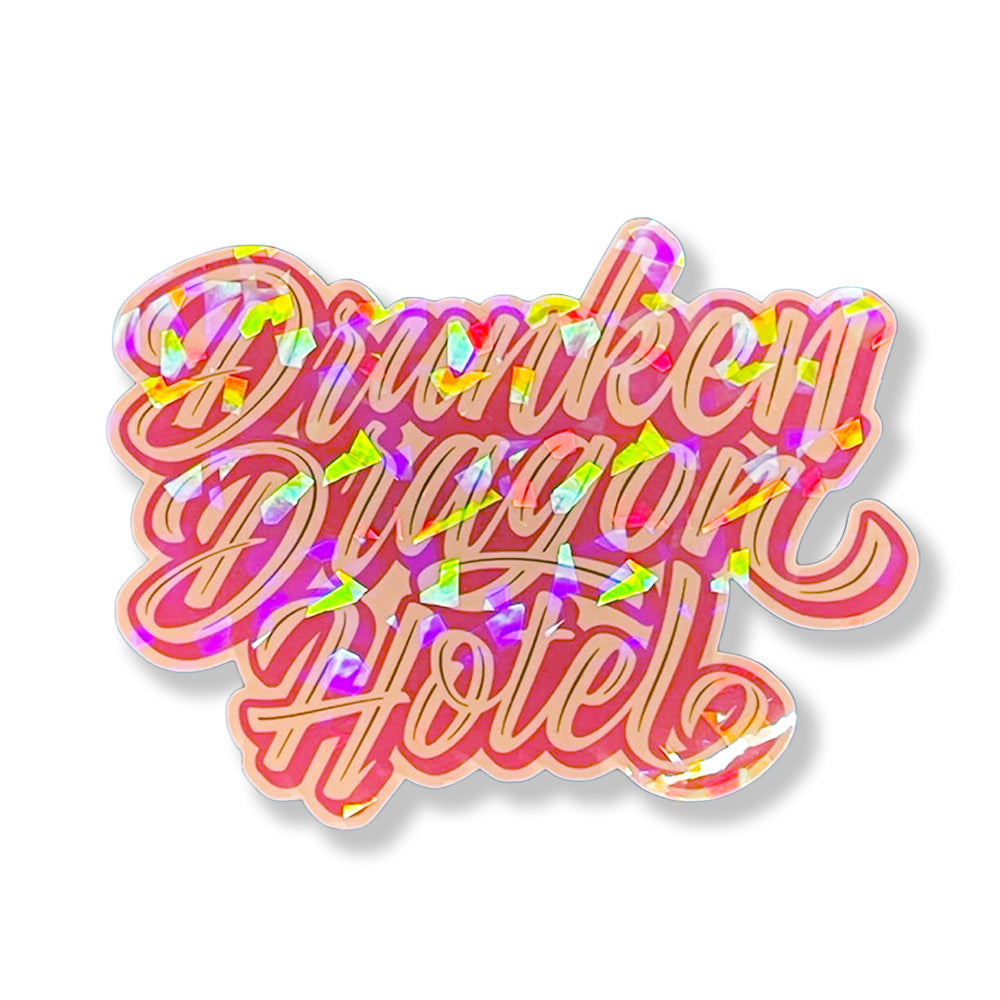 5"x3.5" Drunken Dragon Hotel Holographic sparkles Sticker