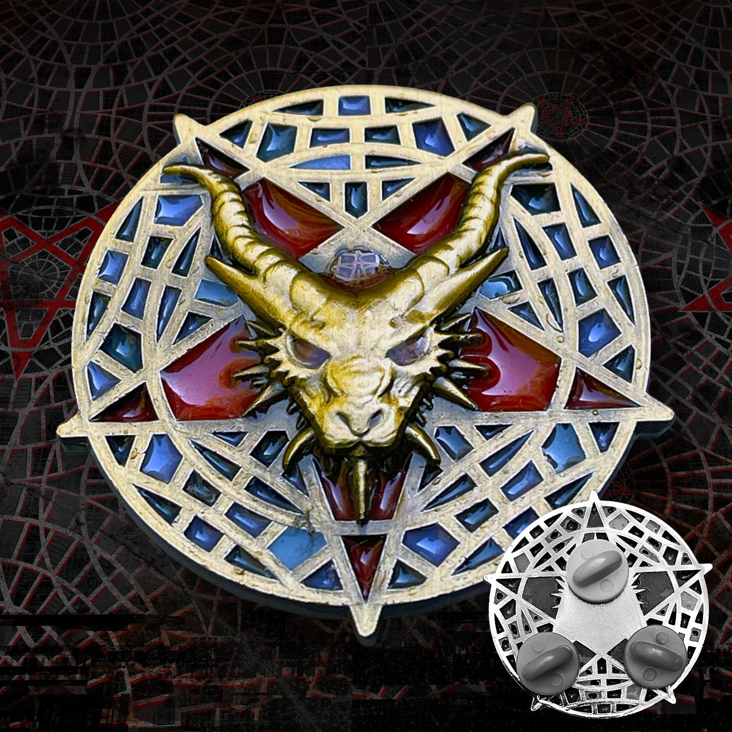 Gold Dragon’s head Stained glass Carpetgram pin with transparent resin