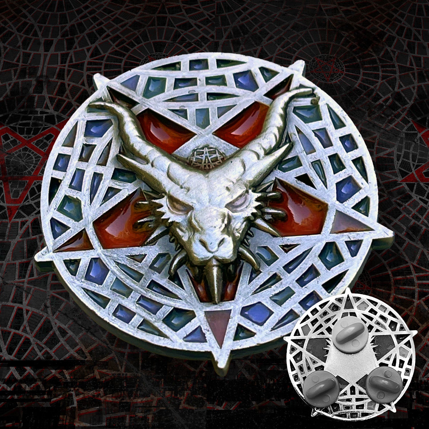 Silver Dragon’s head Stained glass Carpetgram pin with transparent resin