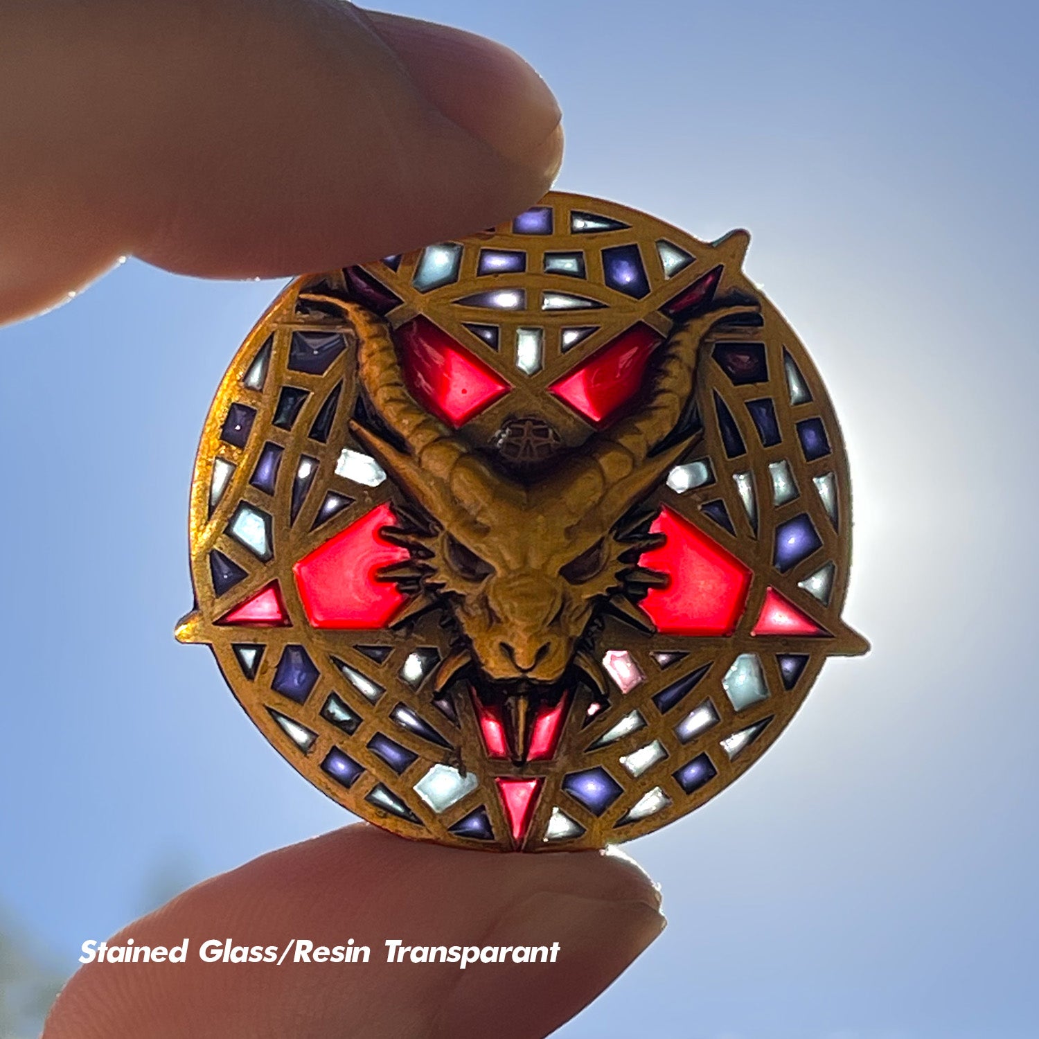 Silver Dragon’s head Stained glass Carpetgram pin with transparent resin