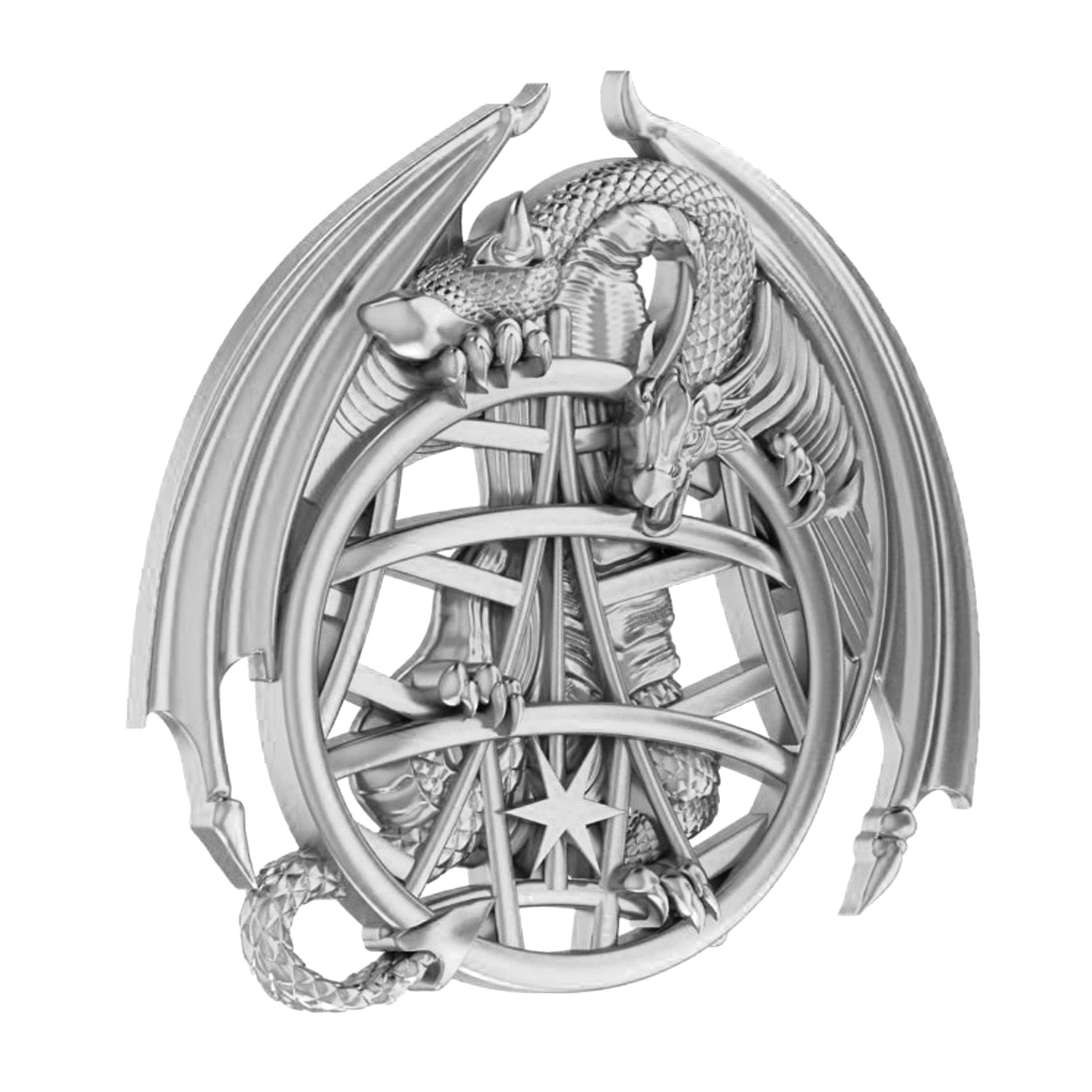 Crest Drunken Dragon Hotel 2.5" Polished Silver Pin