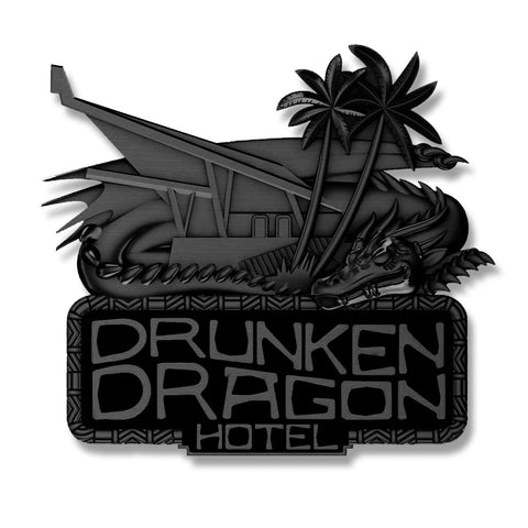 Black Friday BLACK Edition of 100 Drunken Dragon Hotel Tiki Logo 1.7" Pin