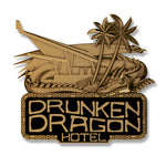 Brass Drunken Dragon Hotel Tiki Logo 1.7" Pin