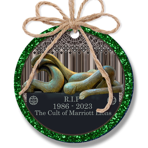 RIP Marriott Lion Carpet Glitter Ornament 2.75"