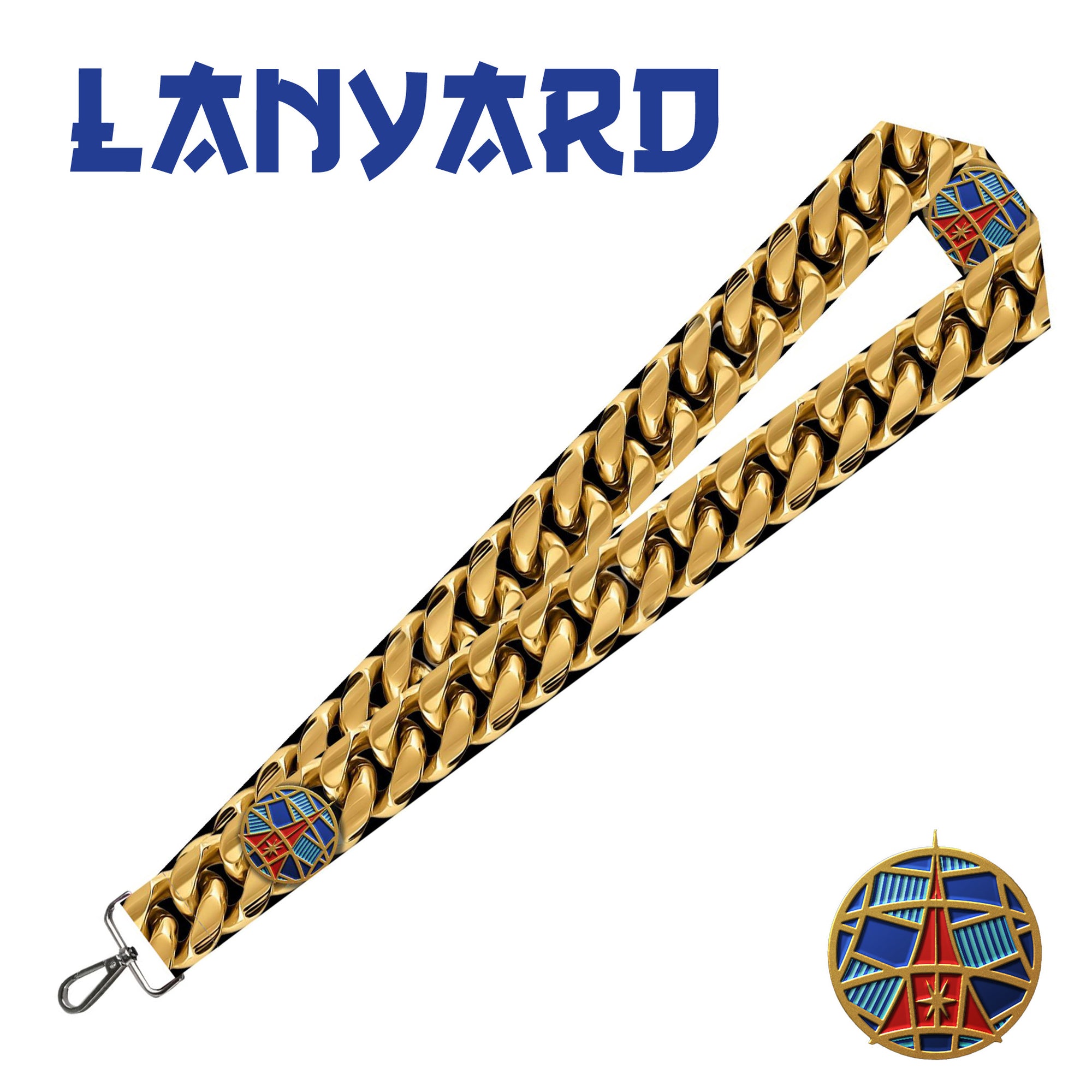 Gold Bling Bling printed fabric Lanyard 1.5"