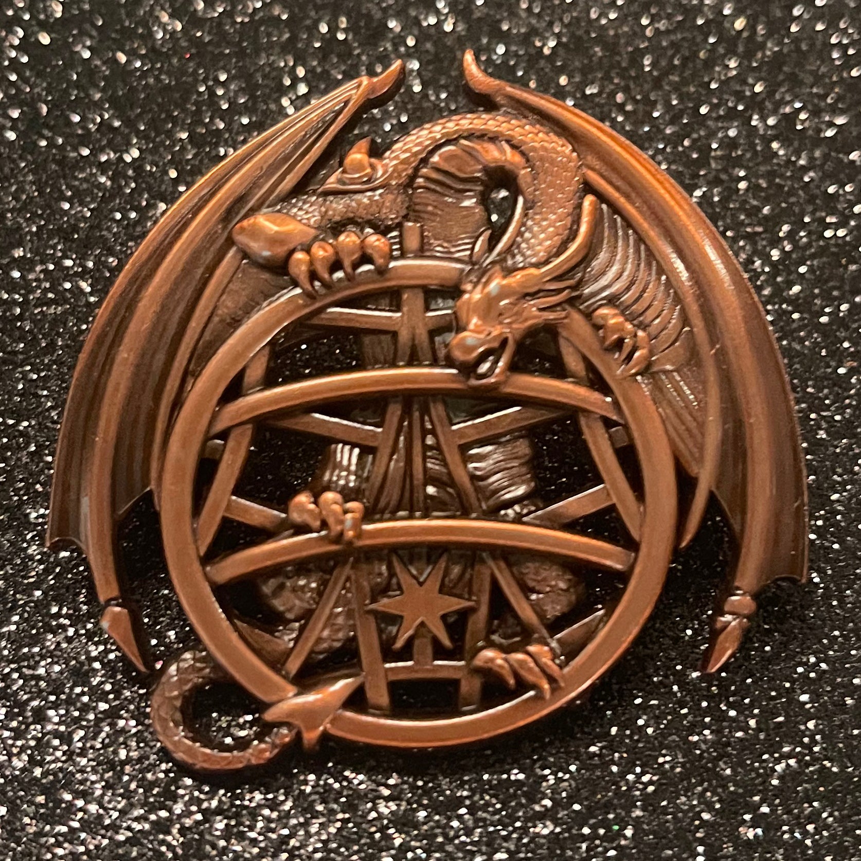 Vintage Crest Drunken Dragon Hotel 2.5" Copper Pin 50 made