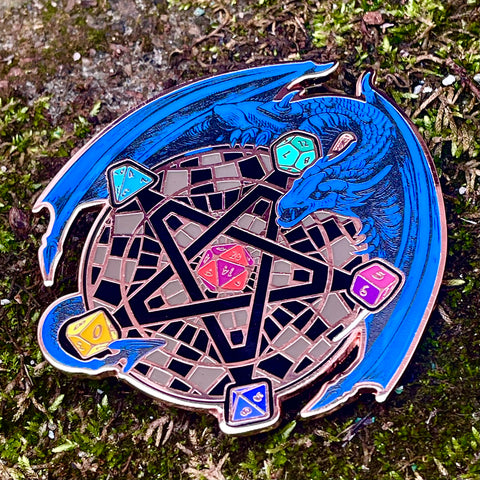 DnD Drunken Dragon Hotel 3.25" Carpetgram Pin Copper Blue limited edition only 30 made