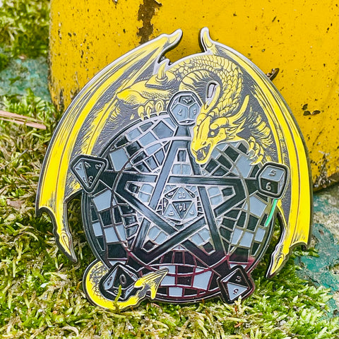 Only 20 DnD Drunken Dragon Hotel 3.25" Carpetgram Yellow Black Pin Limited edition only 25 made