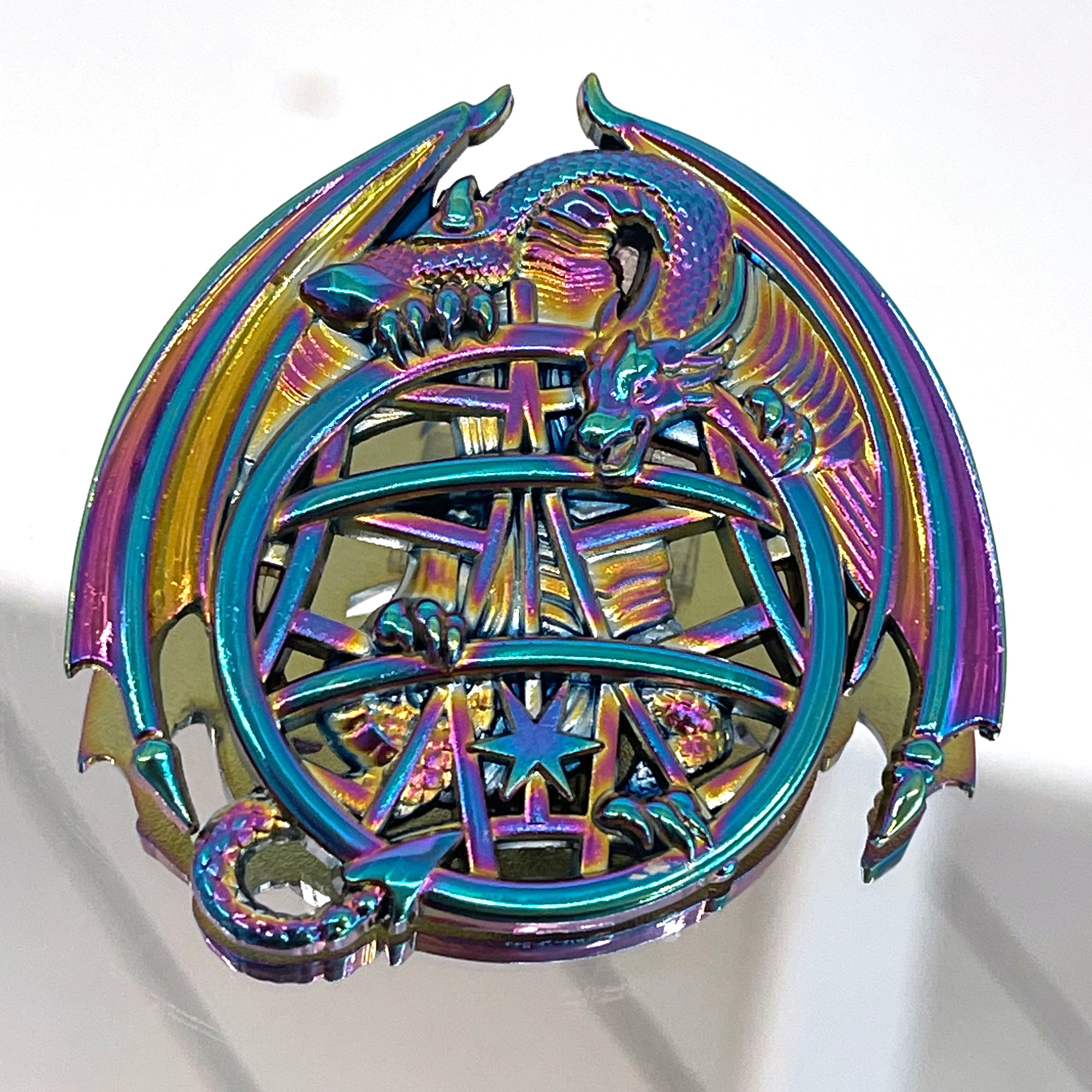 Crest Drunken Dragon Hotel 2.5" RAINBOW Pin 50 made