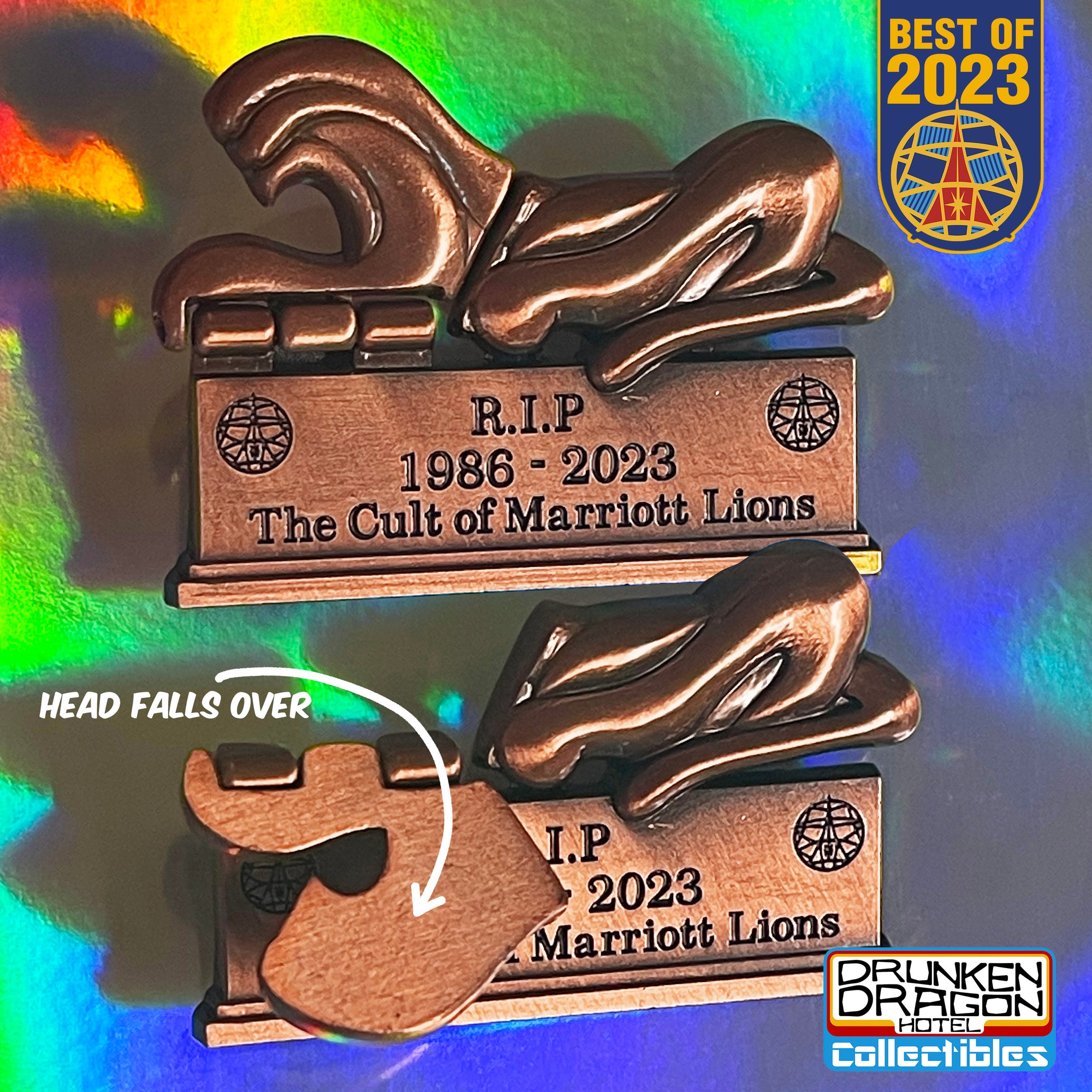 Marriott Lion 2023 Lost Head Pin 1.8" Antique Copper