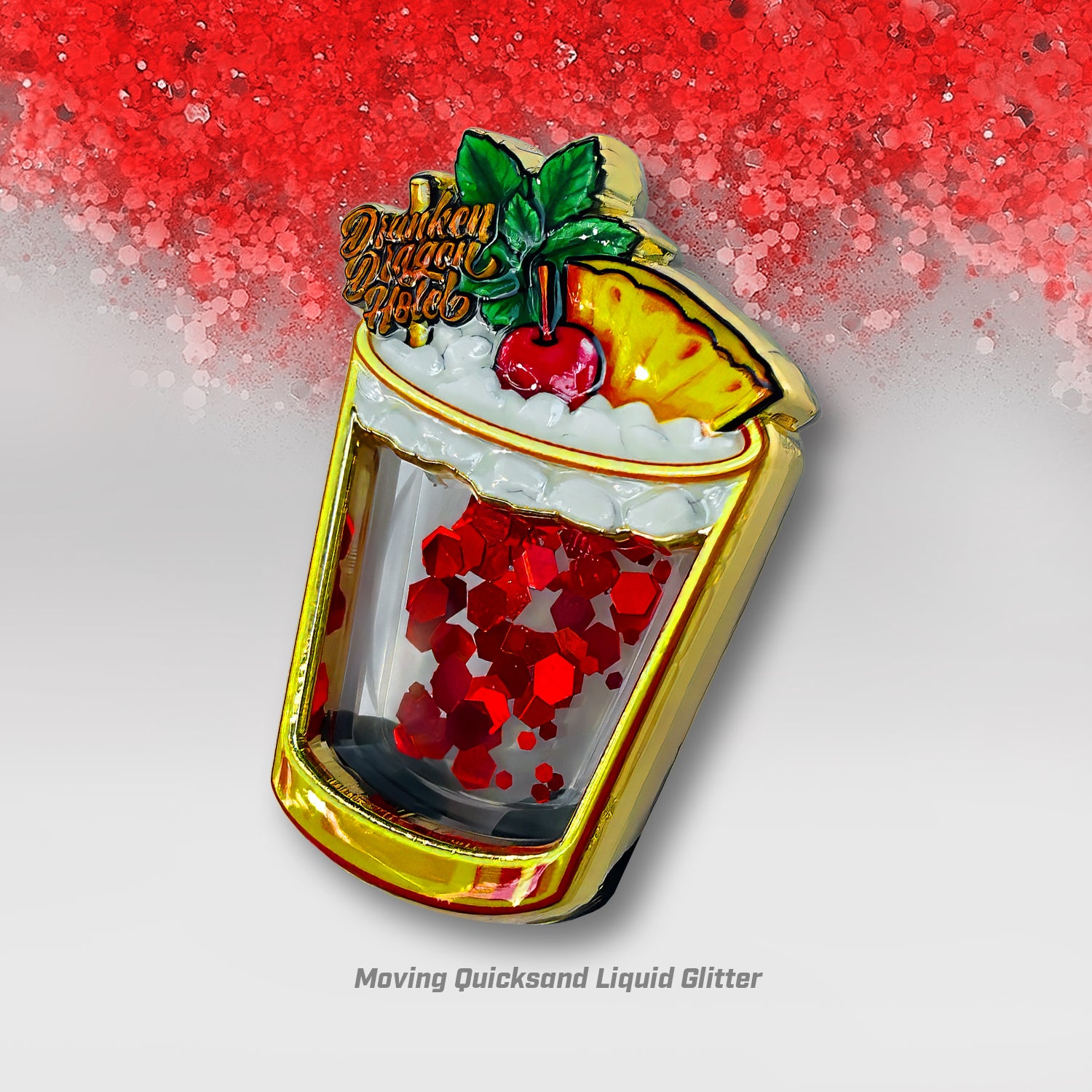 Liquid Glitter DDH Strawberry Mai Tai Pin 1.7"