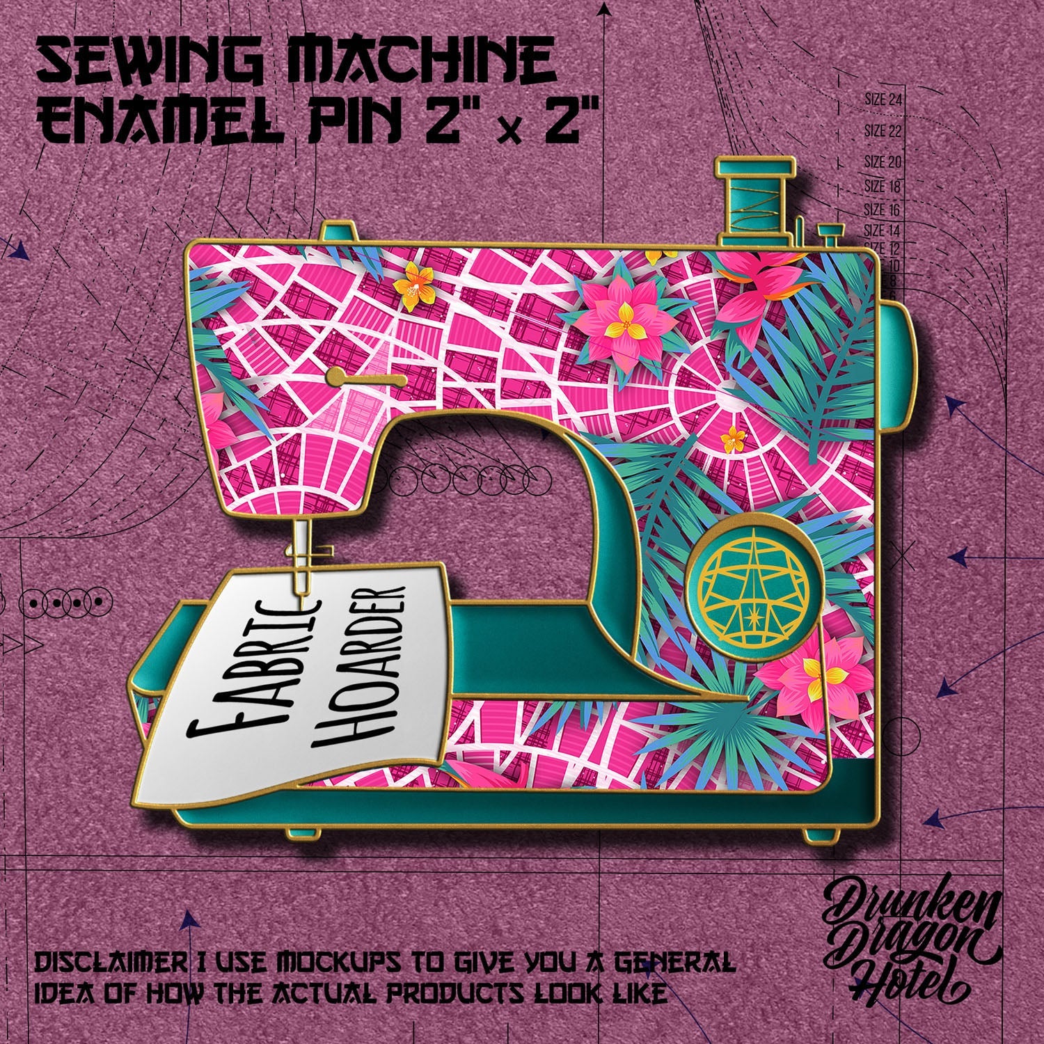 Sewing Machine Marriott Pink Tiki Pin