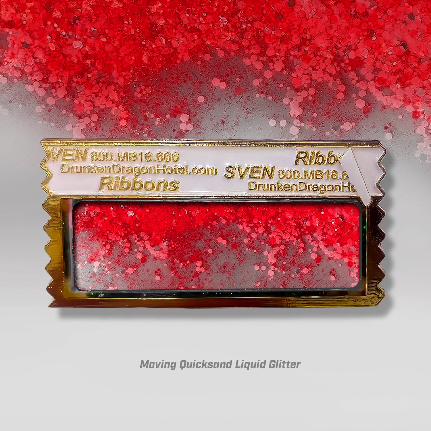 Liquid Glitter DDH Fire Red Ribbon Pin 2.4"