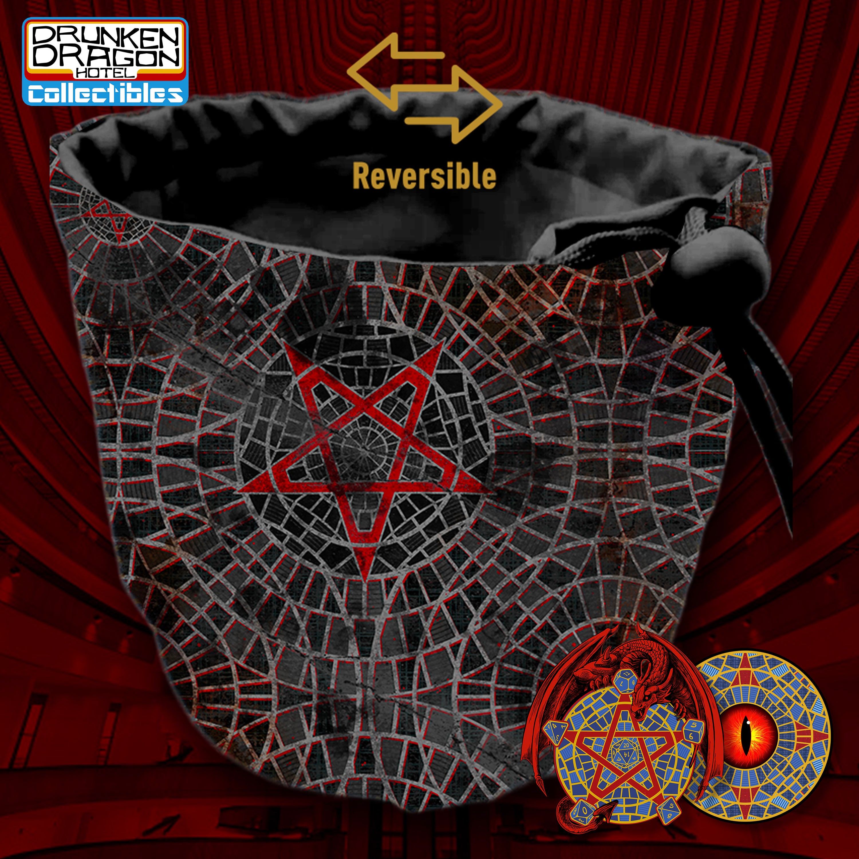 DDH DnD Reversible Dice Bag Goth Carpet Edition Large