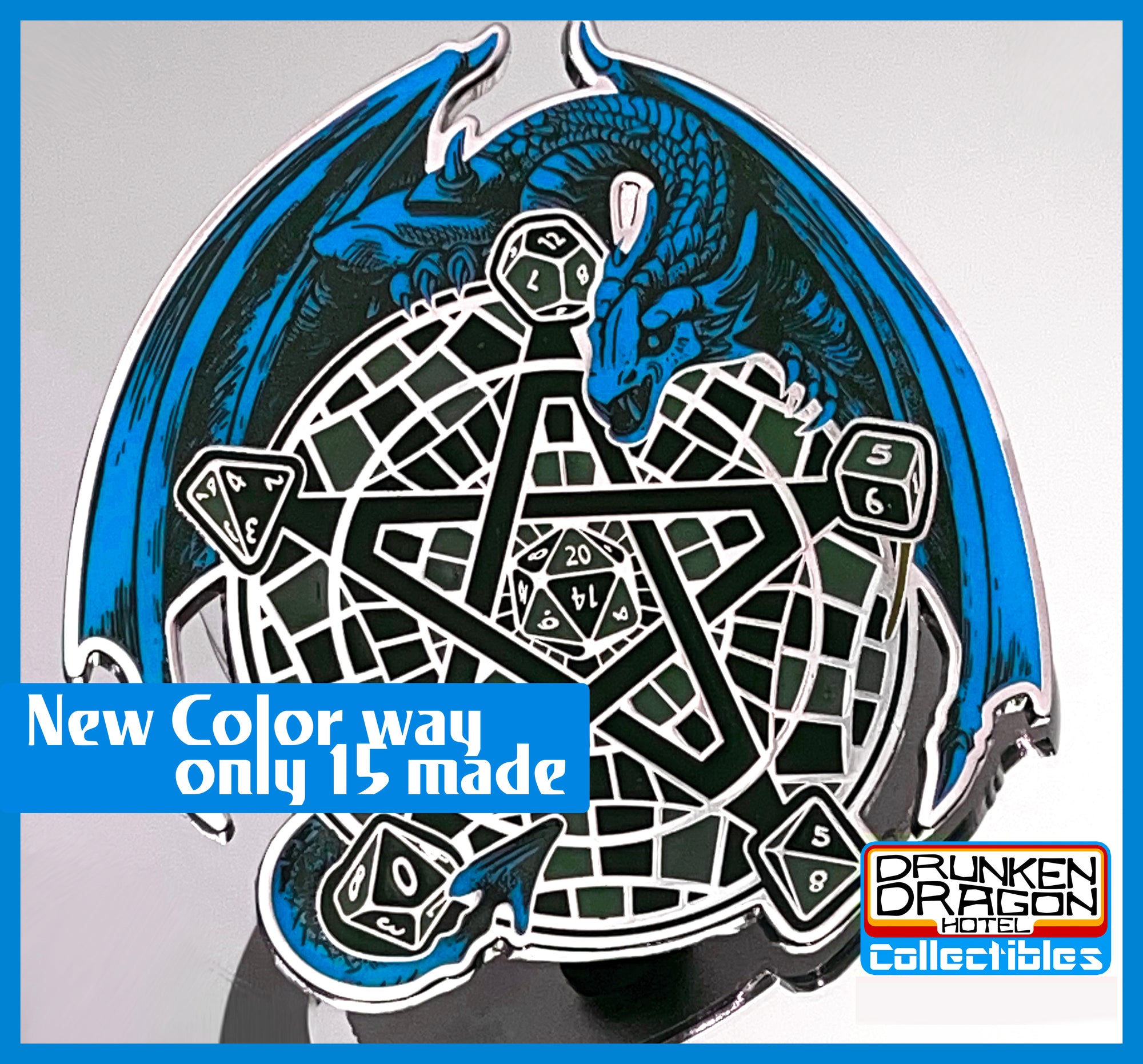 DnD Drunken Dragon Hotel 3.25" Carpetgram Pin Blue