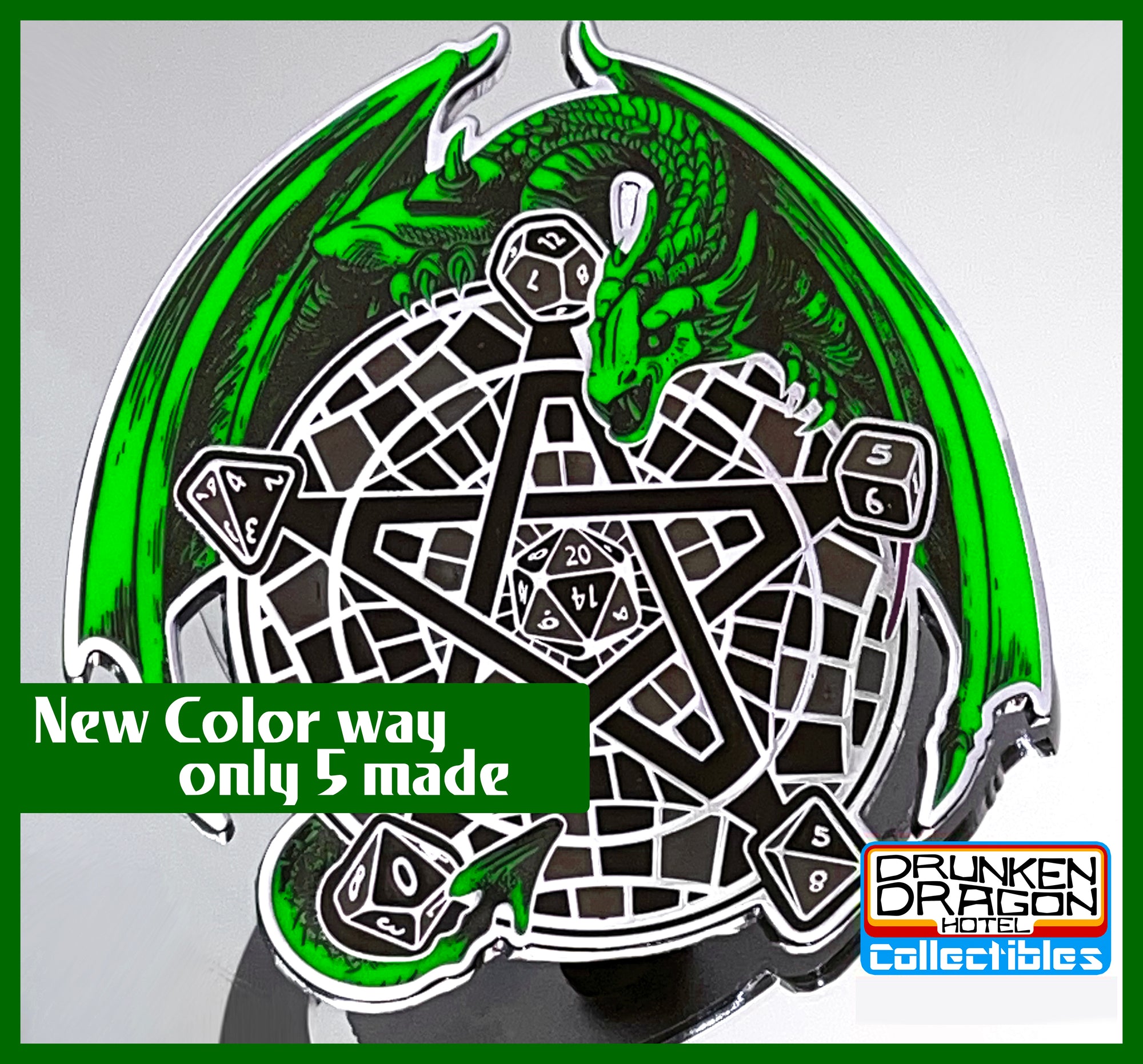 DnD Drunken Dragon Hotel 3.25" Carpetgram Pin Green