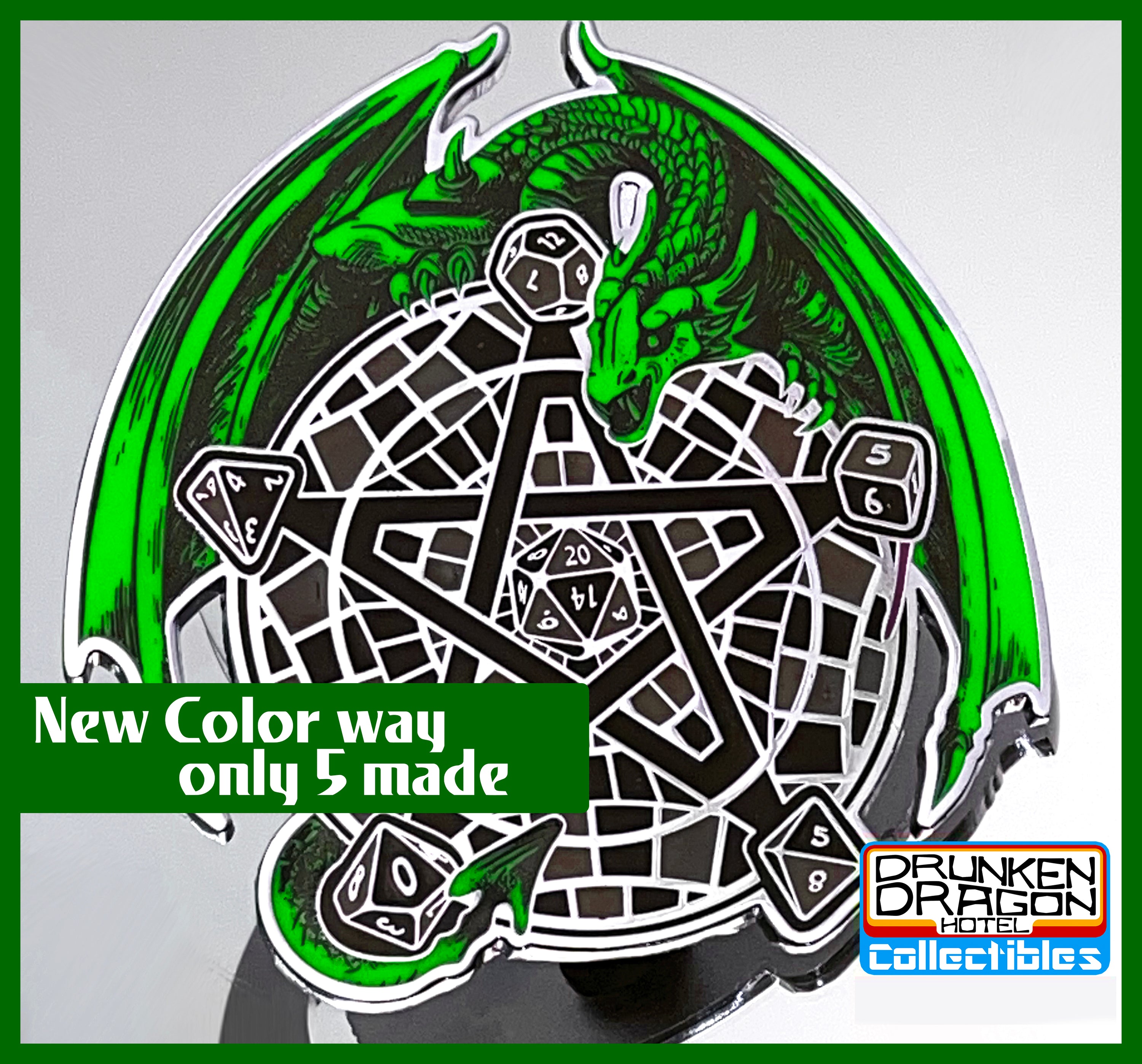 DnD Drunken Dragon Hotel 3.25" Carpetgram Pin Green