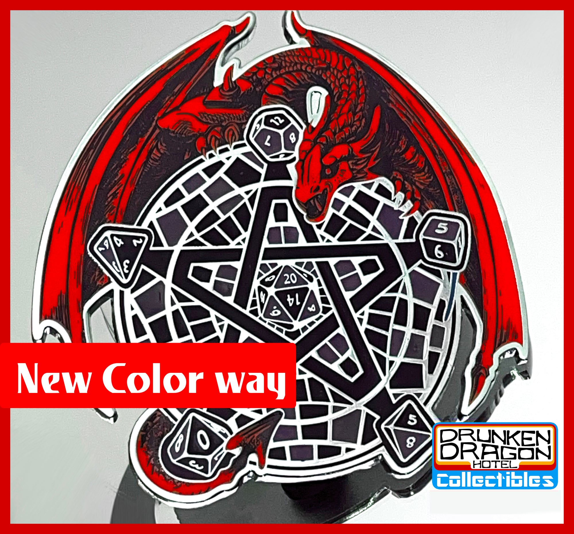 DnD Drunken Dragon Hotel 3.25" Carpetgram Pin Red BW Carpet