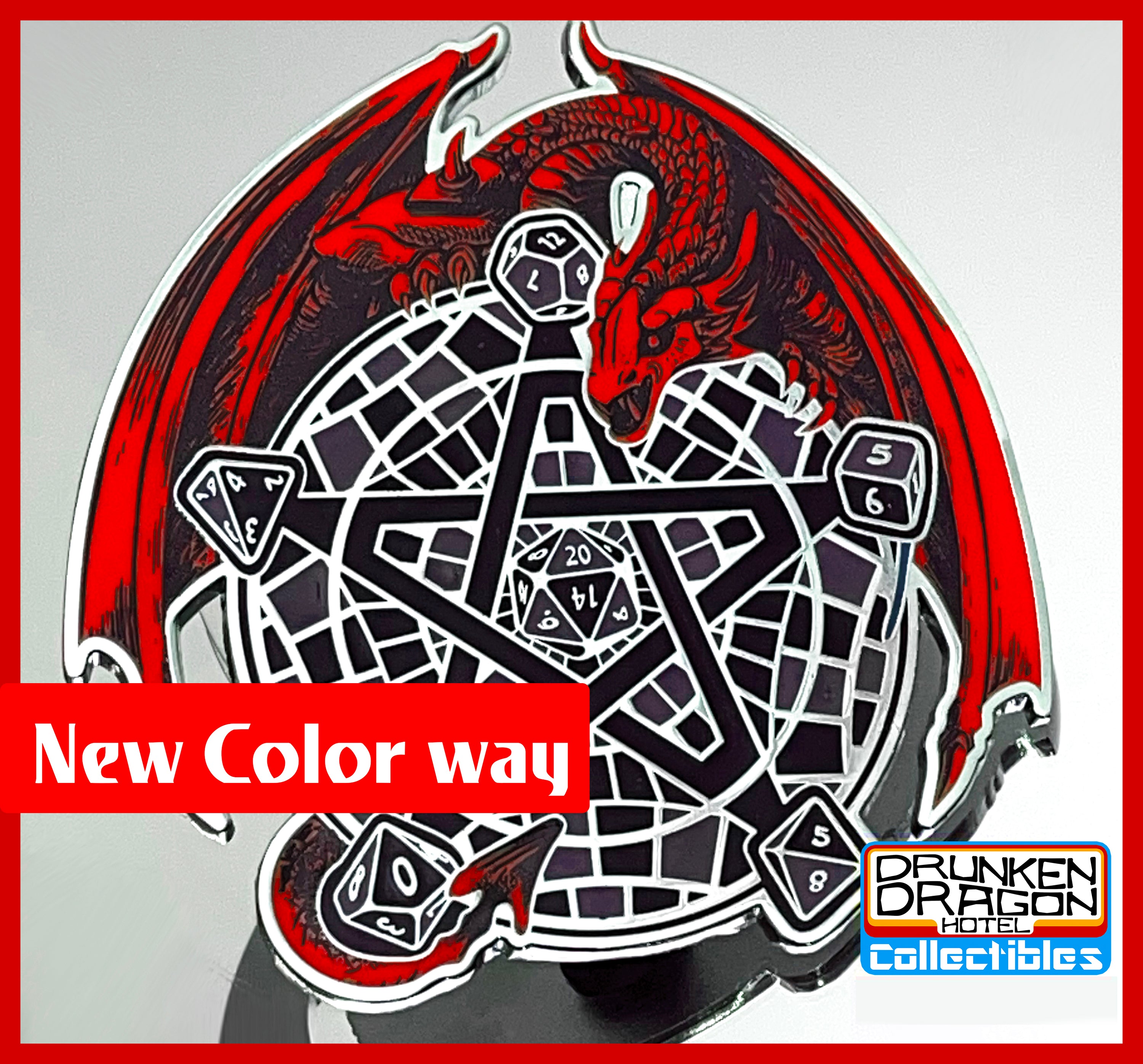 DnD Drunken Dragon Hotel 3.25" Carpetgram Pin Red BW Carpet