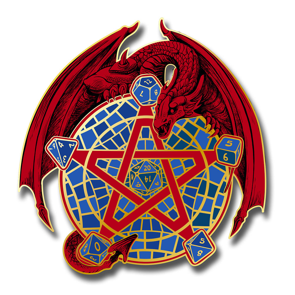 DnD Drunken Dragon Hotel 3.25" Carpetgram Pin Red Blue Carpet