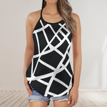 Black & White XXL Carpet All-over Print Criss Cross Open Back Tank Top (ETA 3 weeks)