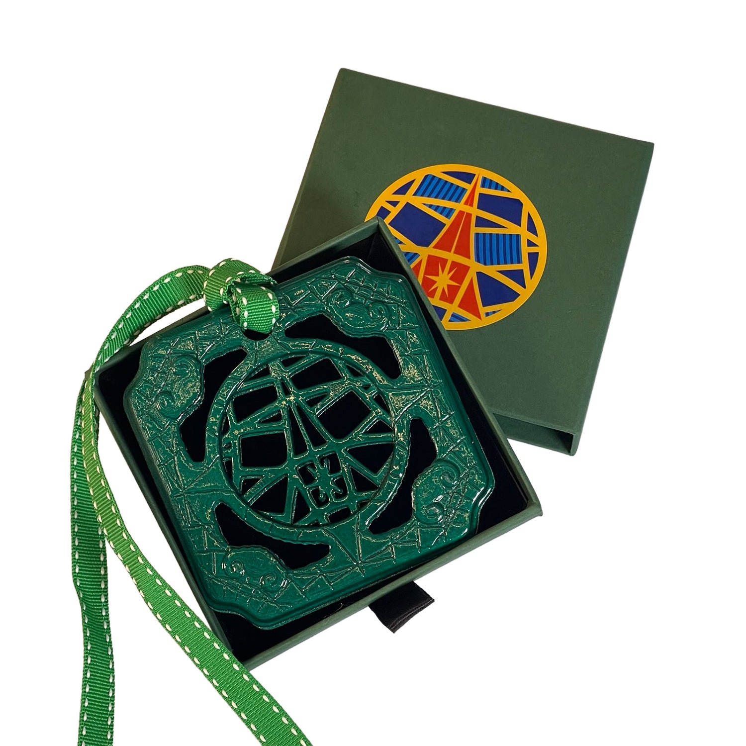 Tree Ornament DDH Tile Chinese Breezeway painted in box